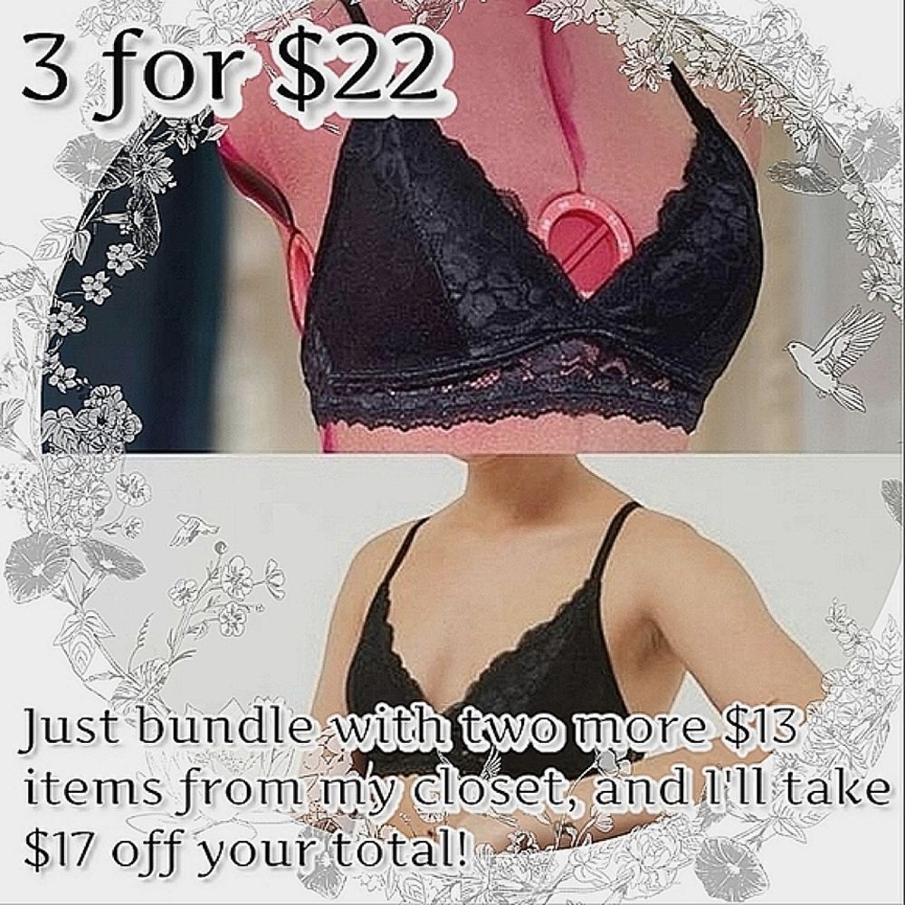 Rose + Vine black floral lace triangle bralette